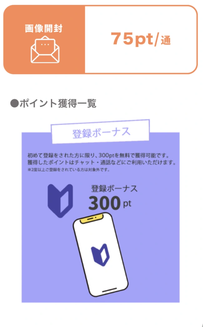 MIYABIの登録ボーナス300pt案内画面